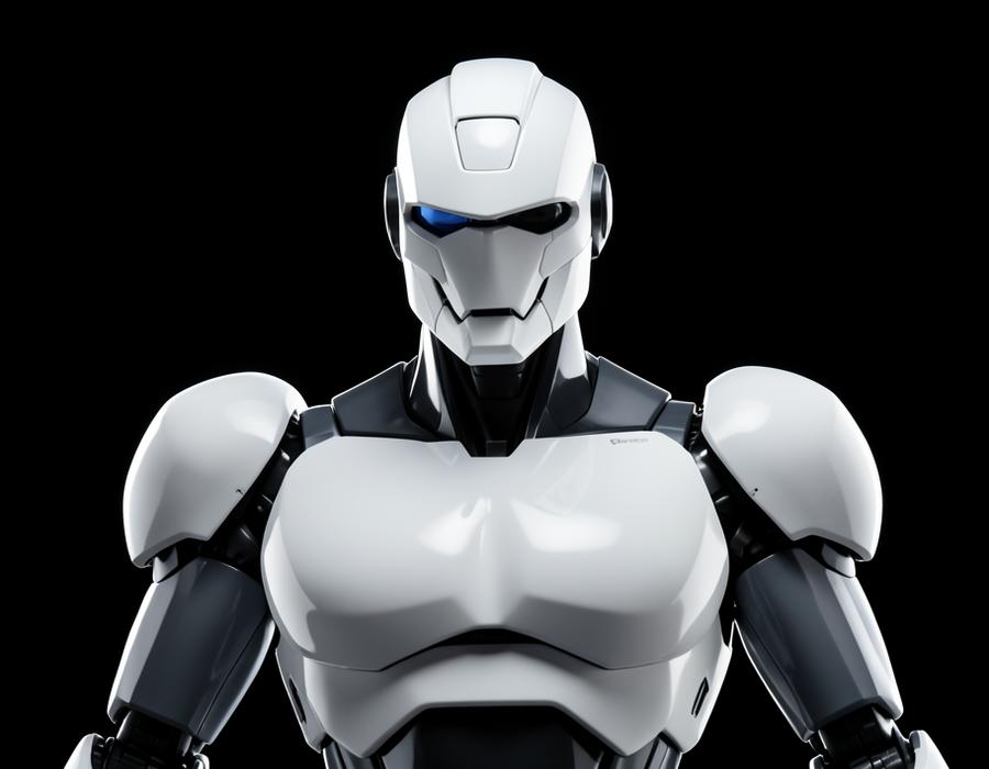 White humanoid robot torso on a black background
